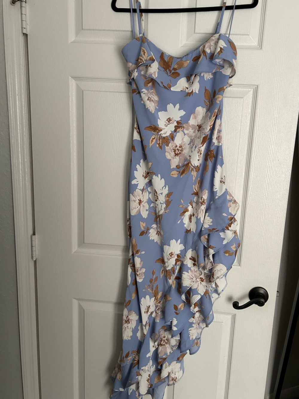 Abercrombie & Fitch Light Blue One-Shoulder Floral Ruffle Dress